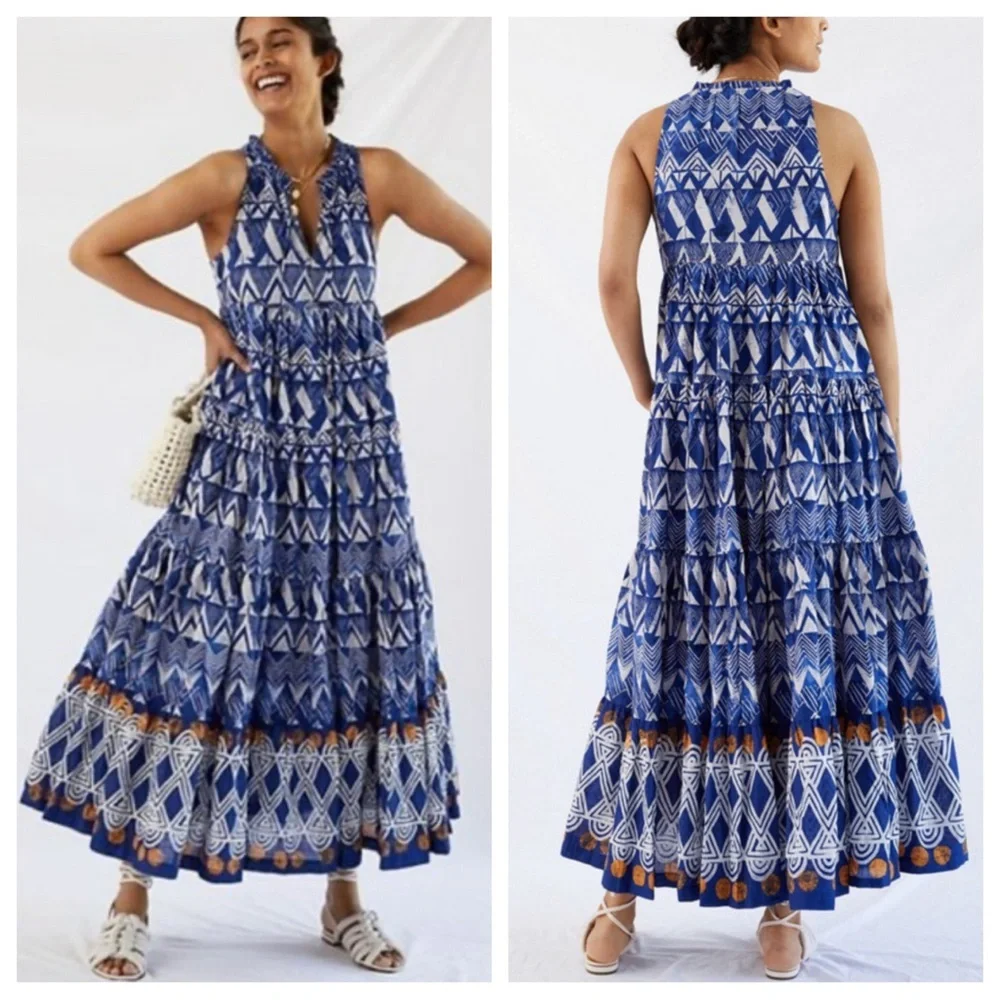 Anthropologie Tiered Abstract Maxi Dress